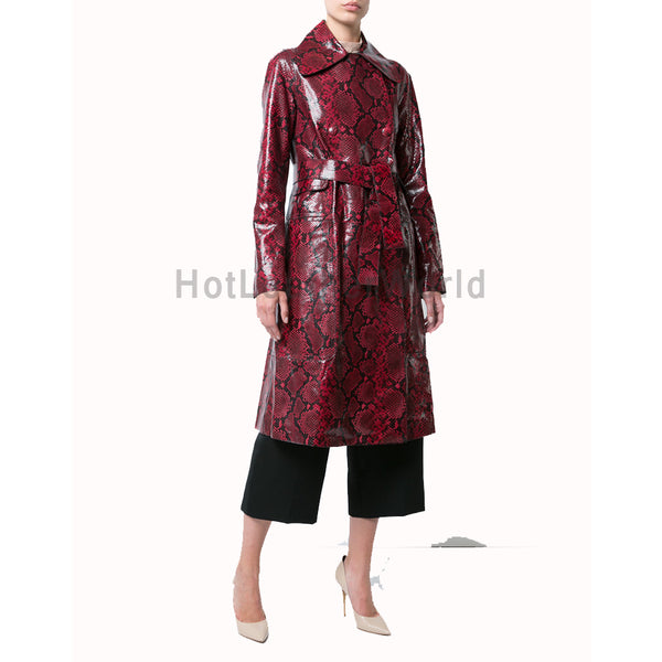 Elegant Looking Snakeskin Print Women Leather Coat -  HOTLEATHERWORLD