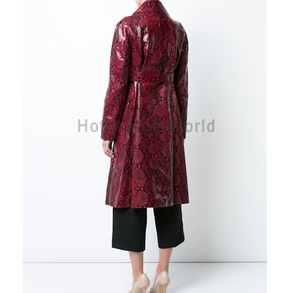 Elegant Looking Snakeskin Print Women Leather Coat -  HOTLEATHERWORLD