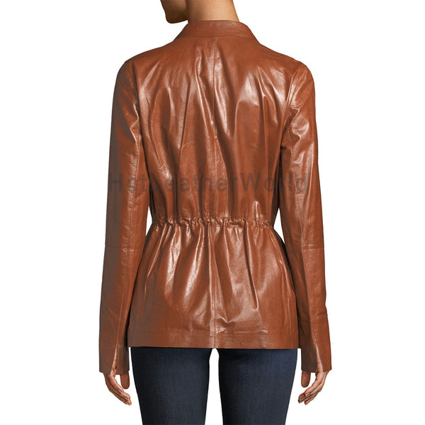 Drawstring Designer Style Women Leather Jacket -  HOTLEATHERWORLD