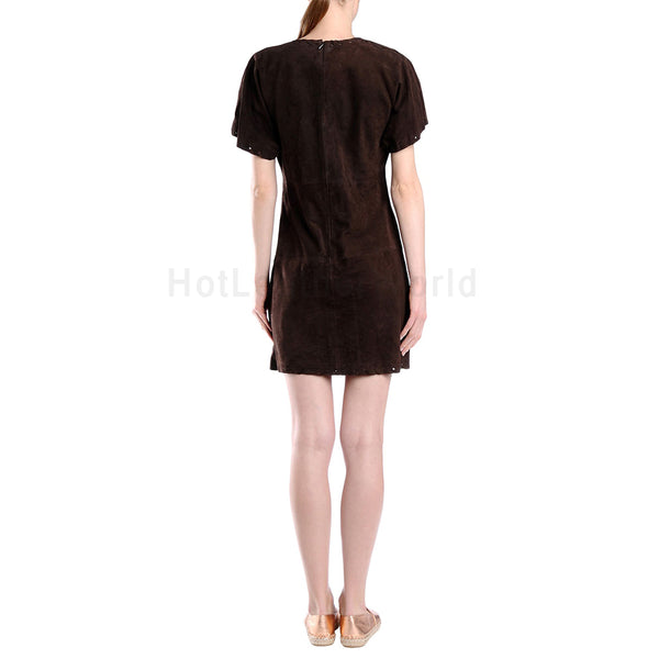 Lace Detailed Mini Women Suede Leather Dress -  HOTLEATHERWORLD