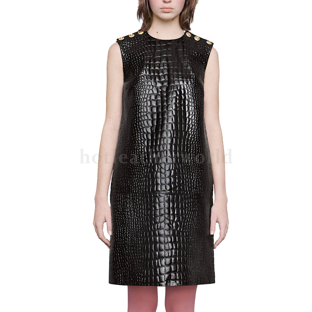 Crocodile Embossed Leather Dress For Women -  HOTLEATHERWORLD