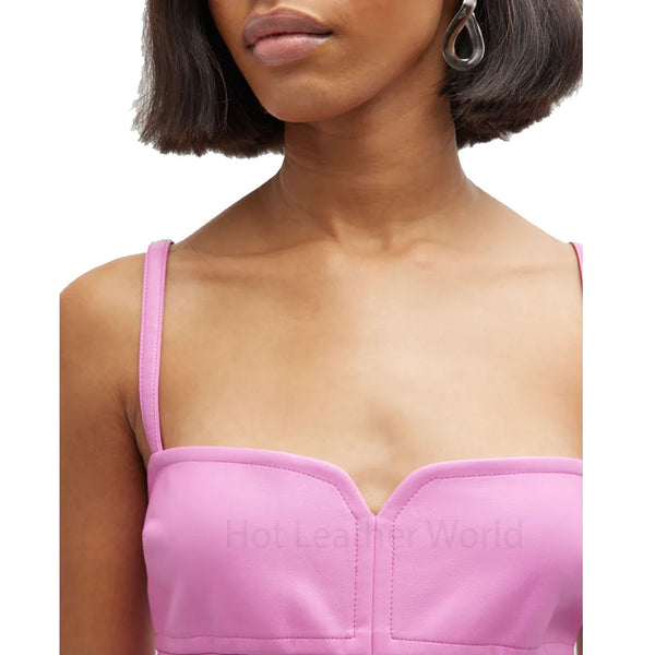 Minimal Pink Sleeveless Women Mini Leather Dress -  HOTLEATHERWORLD