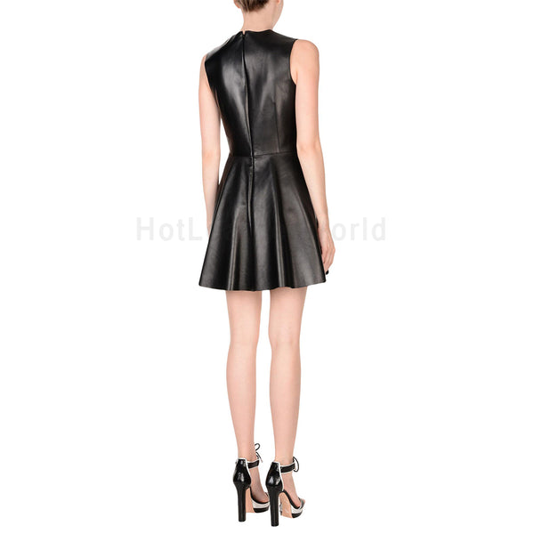 Ruffled Style Women Mini Leather Dress -  HOTLEATHERWORLD