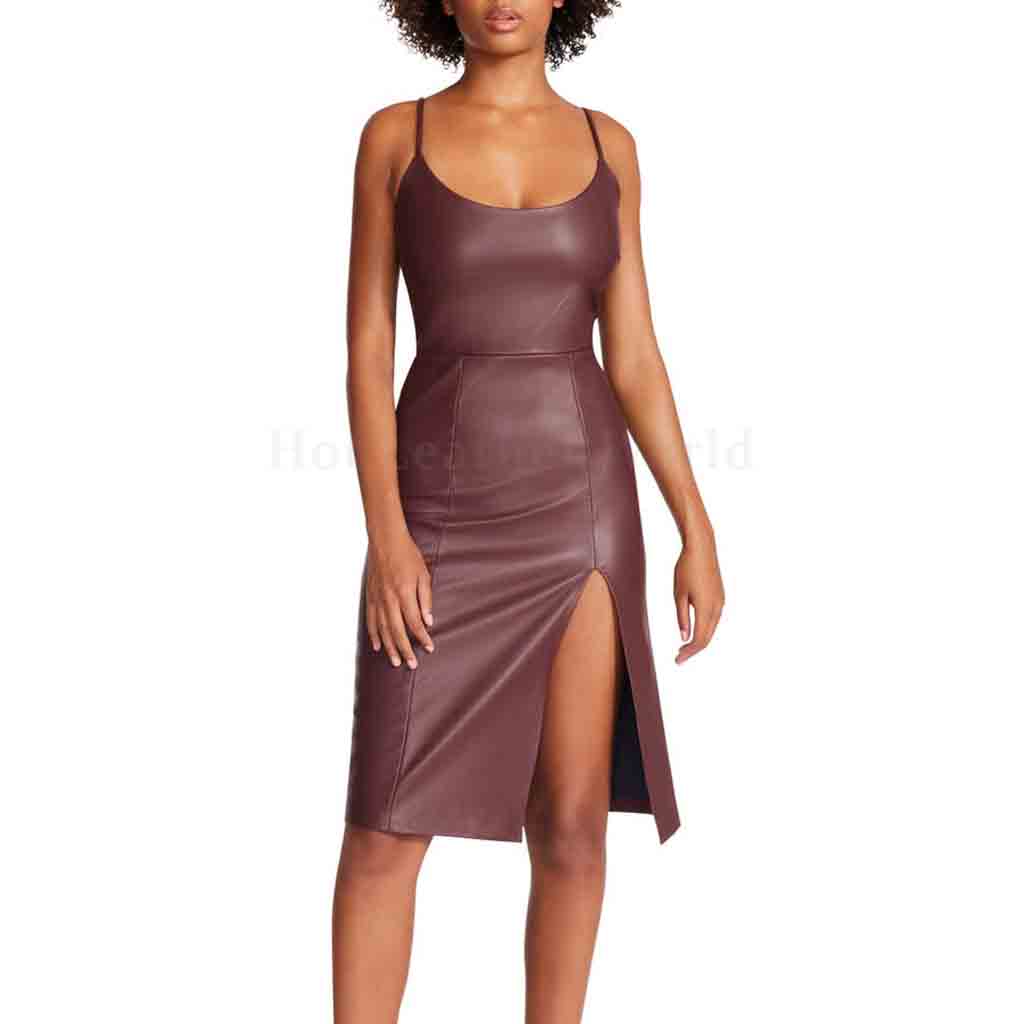 Dark Purple Minimal Women Genuine Leather Dress XS / RED Dark Purple Minimal Women Genuine Leather Dress XS / RED