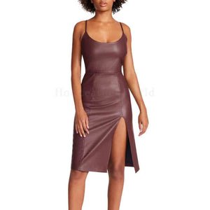 Dark Purple Minimal Women Genuine Leather Dress -  HOTLEATHERWORLD
