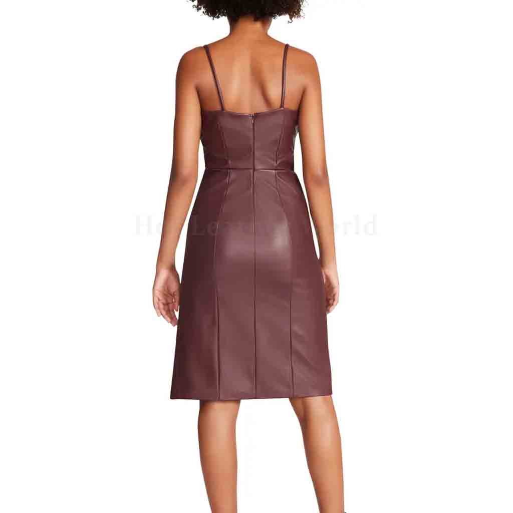 Dark Purple Minimal Women Genuine Leather Dress XS / RED