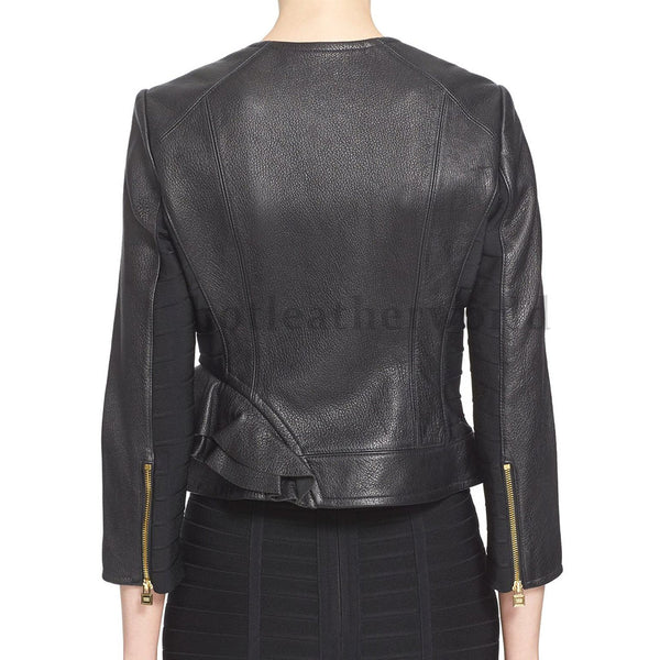 Assymetrical Fastening Style Women Leather Jacket -  HOTLEATHERWORLD