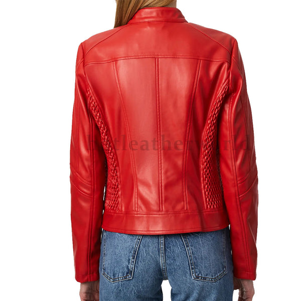 Partially Quilted Women Paneled Leather Jacket -  HOTLEATHERWORLD