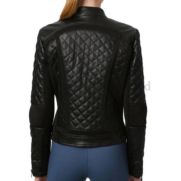 Quilted Paneled Women Biker Leather Jacket -  HOTLEATHERWORLD