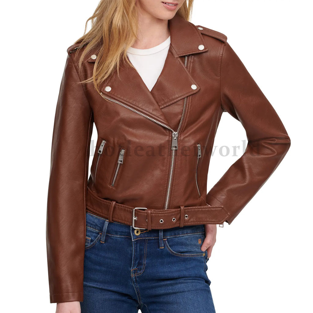 Motorcycle Women Summer Style Leather Jacket -  HOTLEATHERWORLD
