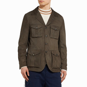 Button Fastening Men Notch Collar Suede Leather Jacket -  HOTLEATHERWORLD