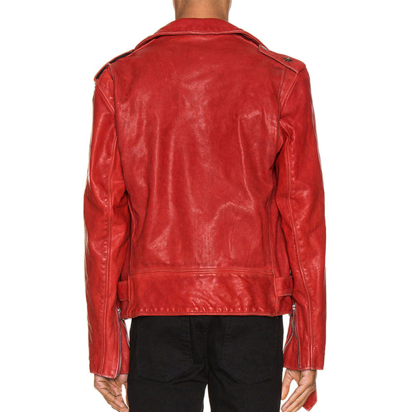 Red Leather Biker Jacket For Men -  HOTLEATHERWORLD
