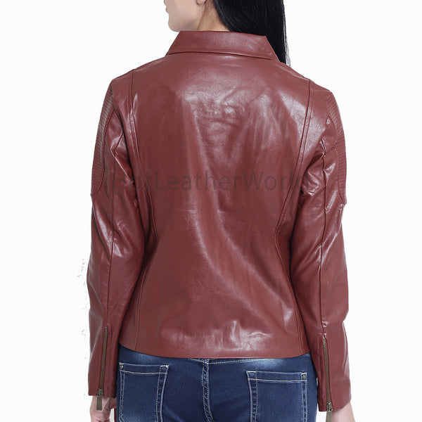 Spread Collar Brown Leather Jacket -  HOTLEATHERWORLD