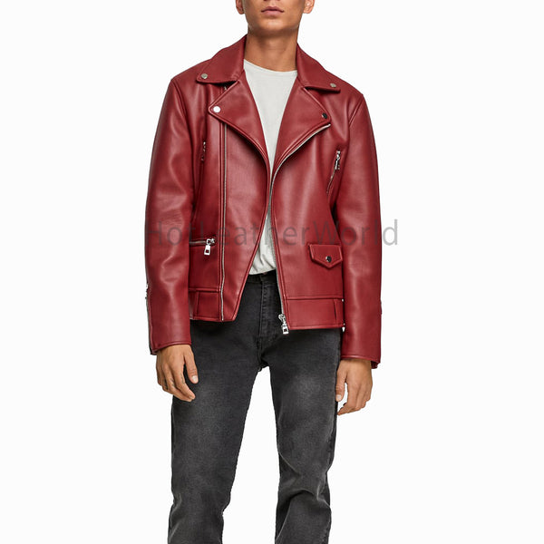 Men Designer Style Leather Biker Jacket -  HOTLEATHERWORLD