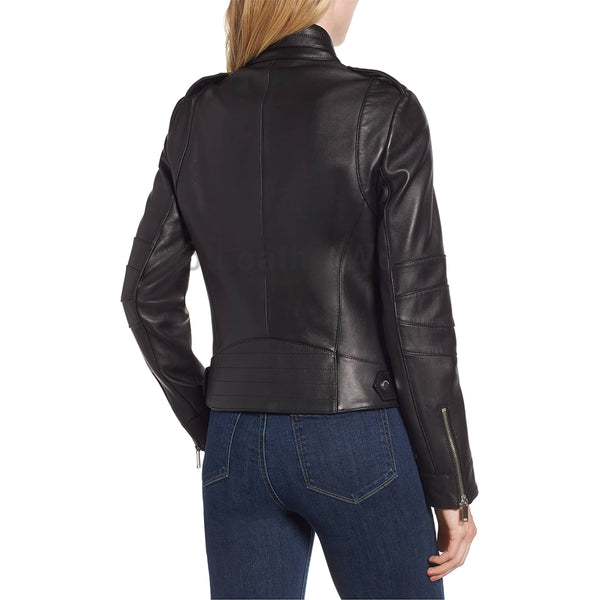 Paneled Style Women Biker Leather Jacket -  HOTLEATHERWORLD