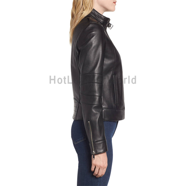 Paneled Style Women Biker Leather Jacket -  HOTLEATHERWORLD