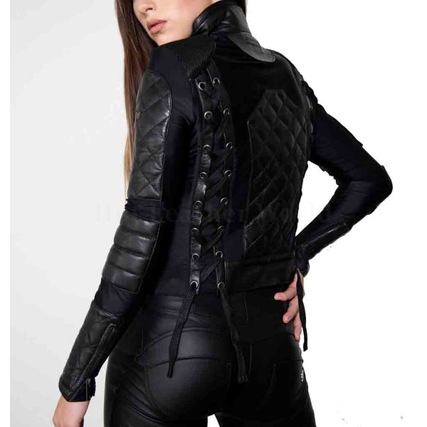Stylish Black Quilted Cropped Women Moto Leather Jacket -  HOTLEATHERWORLD