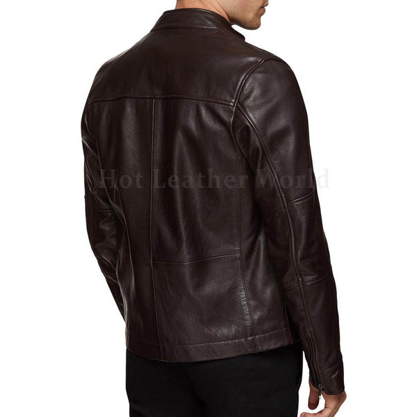 Tab Collar Men Genuine Leather Jacket -  HOTLEATHERWORLD