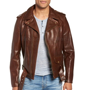 Asymmetrical Zip Closure Men Leather Moto Jacket -  HOTLEATHERWORLD