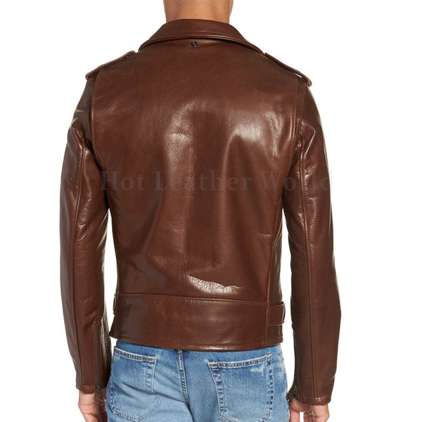 Asymmetrical Zip Closure Men Leather Moto Jacket -  HOTLEATHERWORLD