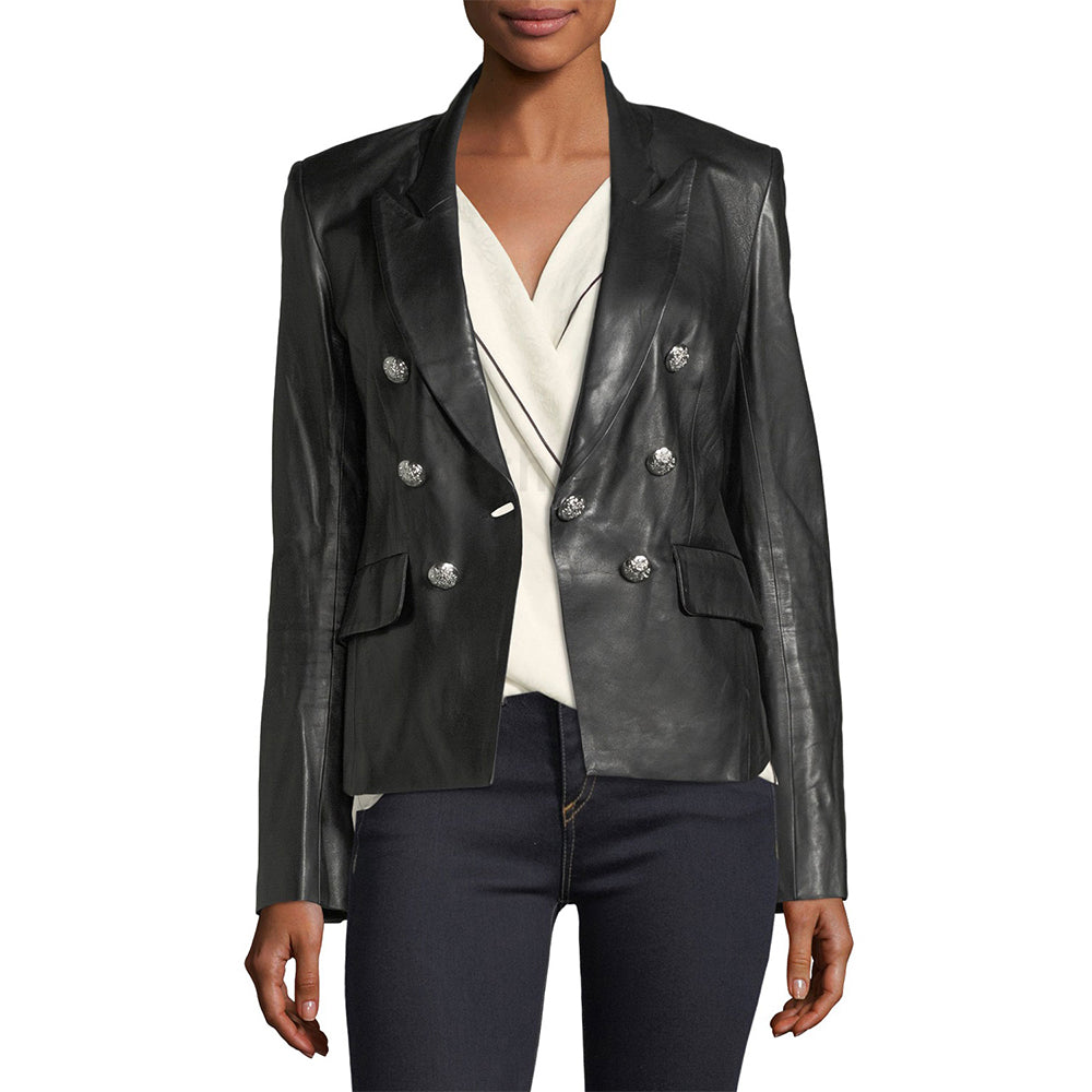Single Button Uniquely Design Women Leather Blazer -  HOTLEATHERWORLD