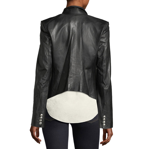 Single Button Uniquely Design Women Leather Blazer -  HOTLEATHERWORLD