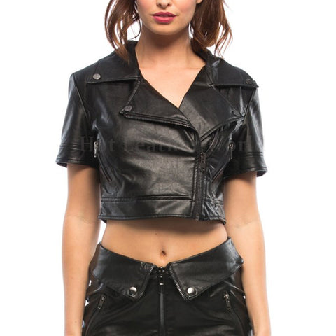 Cropped Women Leather Motorcycle Jackets -  HOTLEATHERWORLD