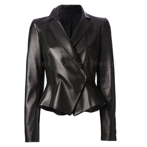 Paneled Classic Peplum Women Leather Jacket -  HOTLEATHERWORLD