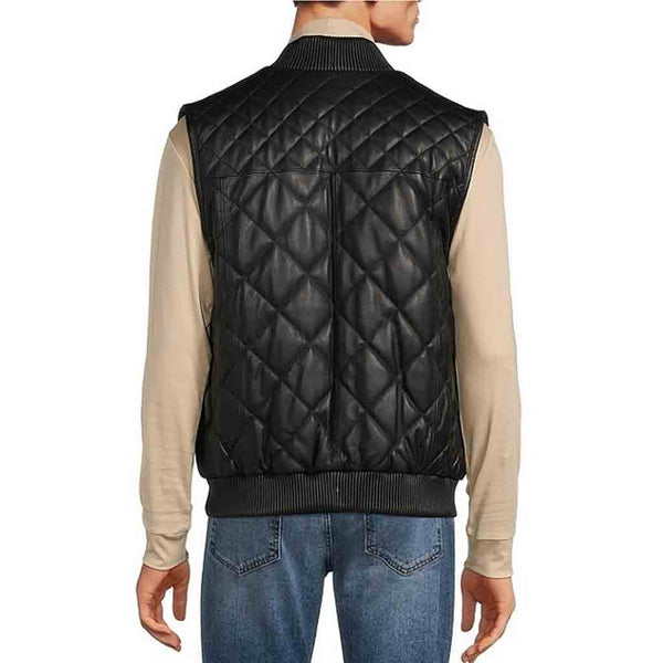 Classy Black Diamond Quilted Men Leather Vest -  HOTLEATHERWORLD