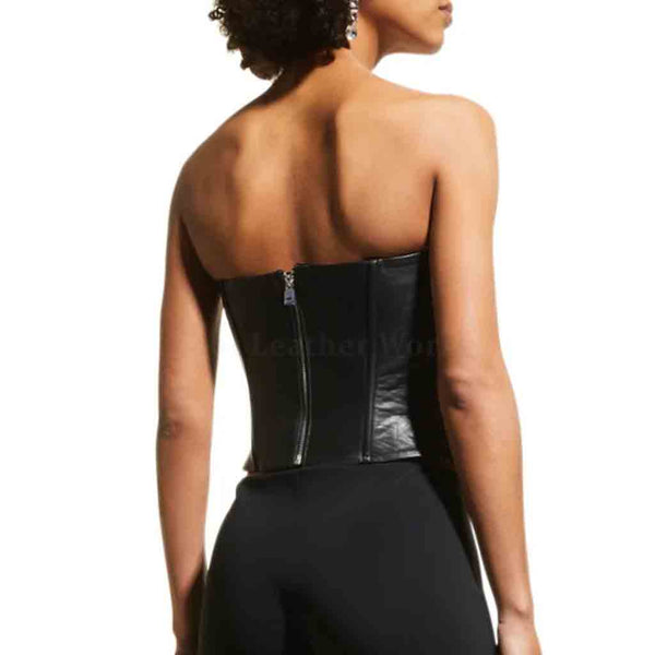 Minimal Black Bustier Women Leather Top -  HOTLEATHERWORLD