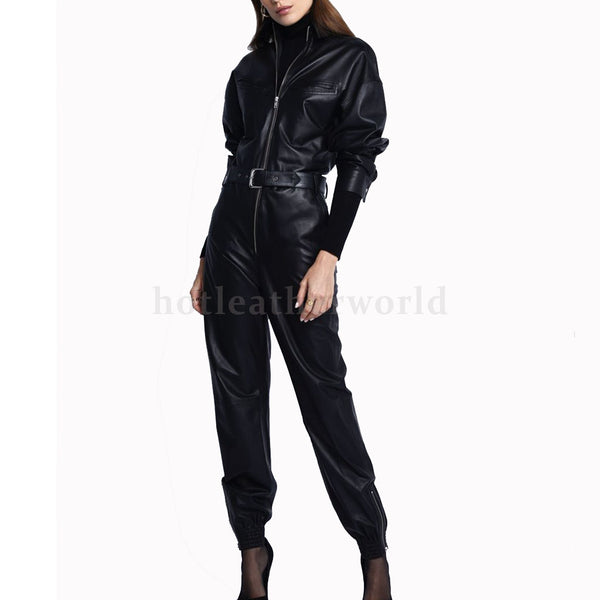 Exotic Style Women Leather Jumpsuit -  HOTLEATHERWORLD