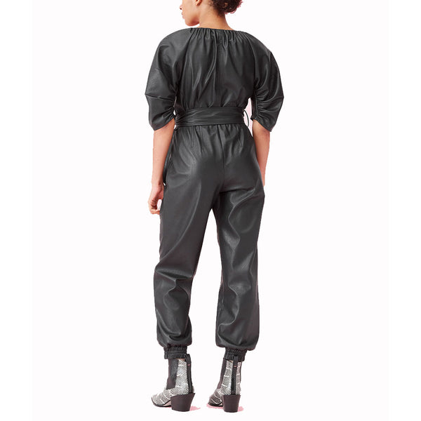 Round Neckline Women Leather Jumpsuit -  HOTLEATHERWORLD