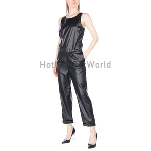 Wrap Style Women Leather Jumpsuit -  HOTLEATHERWORLD