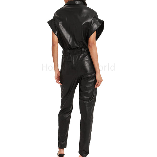 Dolman Sleeves Women Leather Jumpsuit -  HOTLEATHERWORLD