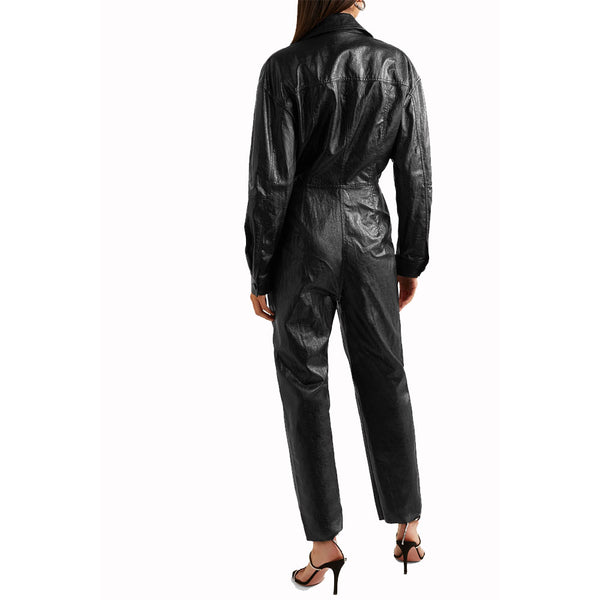 Trendy Style asymmetric zipper Women Leather Jumpsuit -  HOTLEATHERWORLD