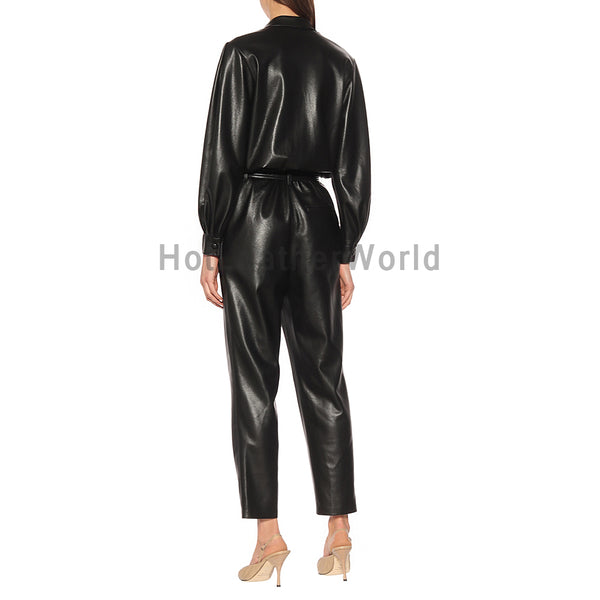 Corporate Style Women Leather Jumpsuit -  HOTLEATHERWORLD