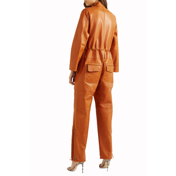 Cargo Pockets Detailing Women Leather Jumpsuit -  HOTLEATHERWORLD