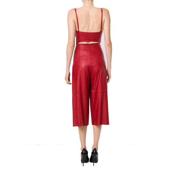 Two Piece Styled Paneled Women Leather Jumpsuit -  HOTLEATHERWORLD