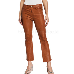 Crop Slim Fit Women Leather Pants -  HOTLEATHERWORLD