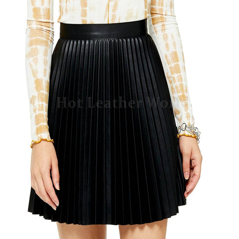 Pleated Faux Leather Miniskirt -  HOTLEATHERWORLD