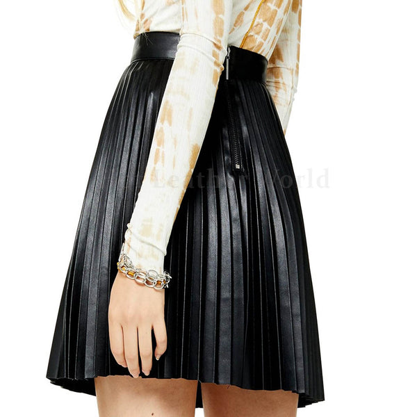 Pleated Faux Leather Miniskirt -  HOTLEATHERWORLD
