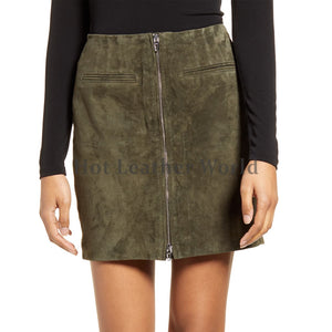 Front Zipper Closure Suede Leather Skirt -  HOTLEATHERWORLD