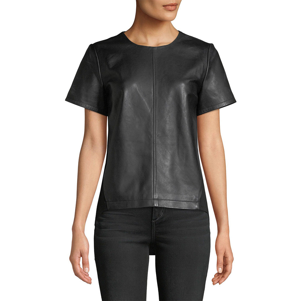 Elegant Daytime Women Leather T-Shirt Top -  HOTLEATHERWORLD