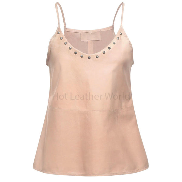 Light Pink Charming Spaghetti Strap Women Leather Top -  HOTLEATHERWORLD