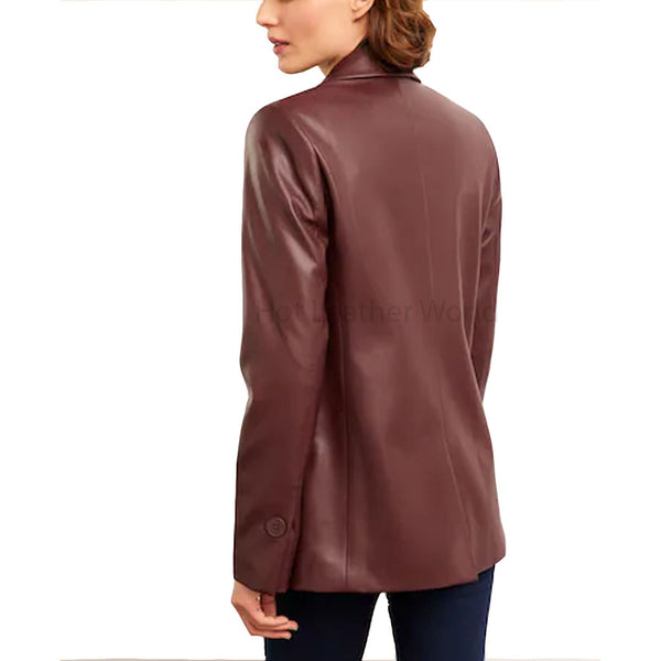 Dark Brown Minimal Women Leather Blazer -  HOTLEATHERWORLD