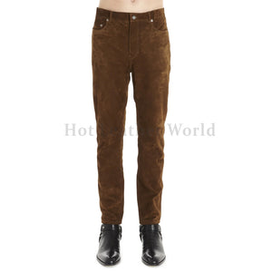 Five Pocket Style Men Suede Leather Pants -  HOTLEATHERWORLD