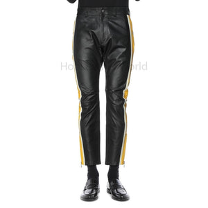 Stylish Black Side Stripes Detailed Men Leather Pants -  HOTLEATHERWORLD