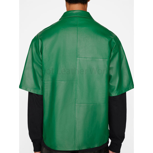 Classic Green Short Sleeves Men Christmas Leather Shirt -  HOTLEATHERWORLD