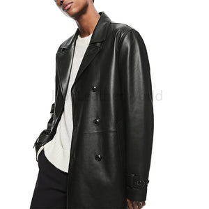 Classic Black Men Genuine Leather Pea Coat -  HOTLEATHERWORLD