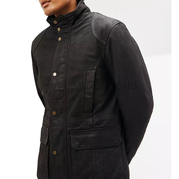 Dark Brown Multi Pockets Men Washed Leather Coat -  HOTLEATHERWORLD